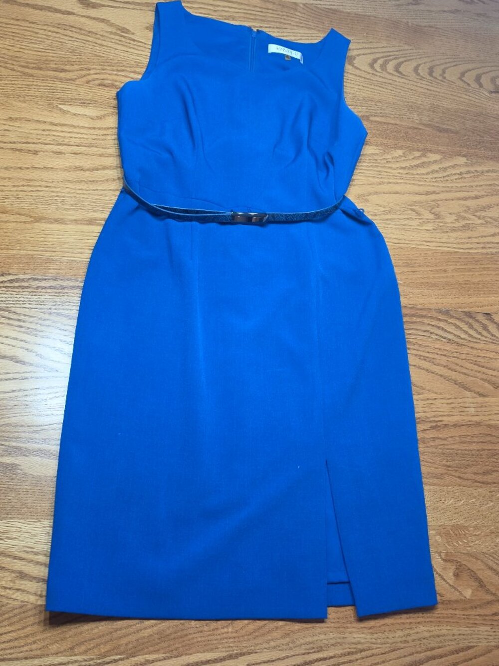 Kasper Sheath Sleeveless Knee Length Cobalt Blue Belted Dress Women Size 8P